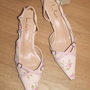 Lulus Marinette Lilac Floral Pointed-toe Kitten Heel Pumps White